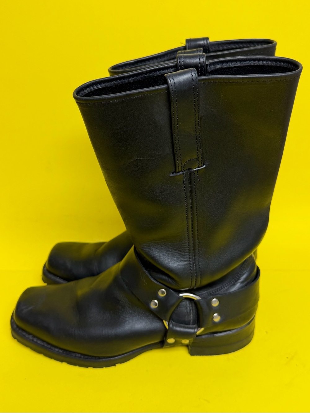 FRYE Harness 12R Black Moto Rugged Oil Leather Square Toe Boots Womens Size 9.5M